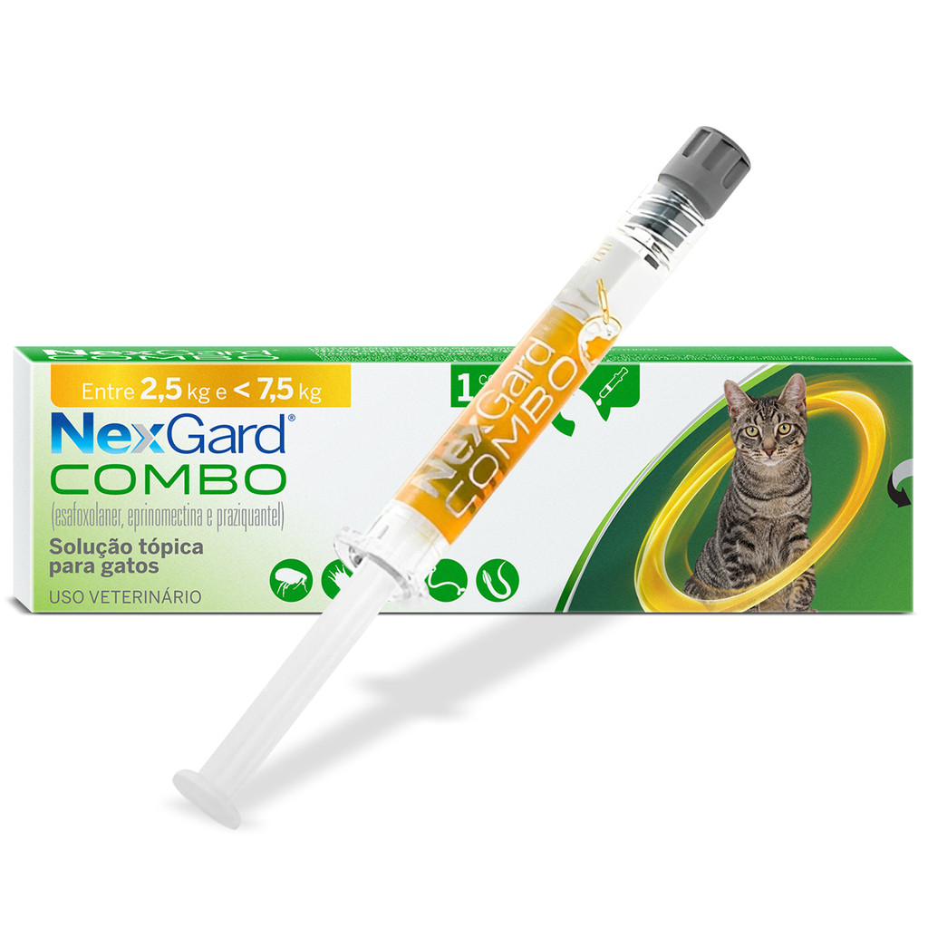 Nexgard Combo Gatos - Antipulgas e Verm?fugo 1 Nexgard Combo para Gatos - Antipulgas, Carrapatos, Sarna e Vermífugo Intestinal e Cardíaco - 1 Pipeta 2,5kg a 7,5kg