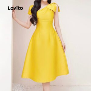 Vestido Plissado Assimétrico Elegante Amarelo
