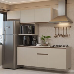 Armário de Cozinha Completa 240 cm Suspensa Crema Nice Madesa 07