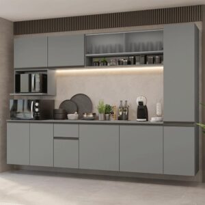 Armário Cozinha Suspensa 280cm Cinza Nice