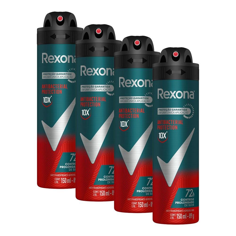 Kit 4 Rexona Men Antibacterial 150ml 1 Kit 4 Desodorantes Antitranspirantes Aerossol Rexona Men Antibacterial Protection 150ml cada
