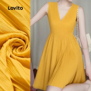 Vestido Casual Plissado Amarelo Feminino