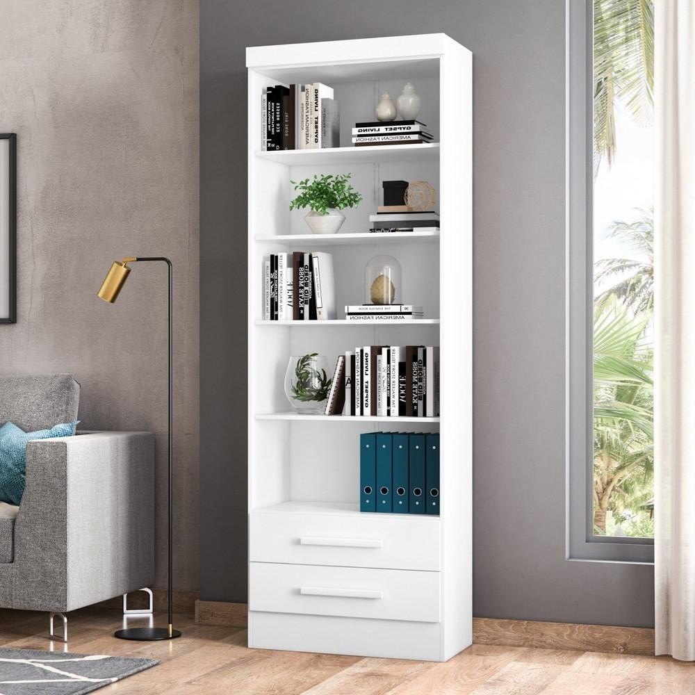 Estante Livreiro Fancy 2 Gavetas e 5 Prateleiras Mpozenato - Branco 1 Estante Livreiro 2 Gavetas e 5 Prateleiras Fancy Q01 Branco - Mpozenato