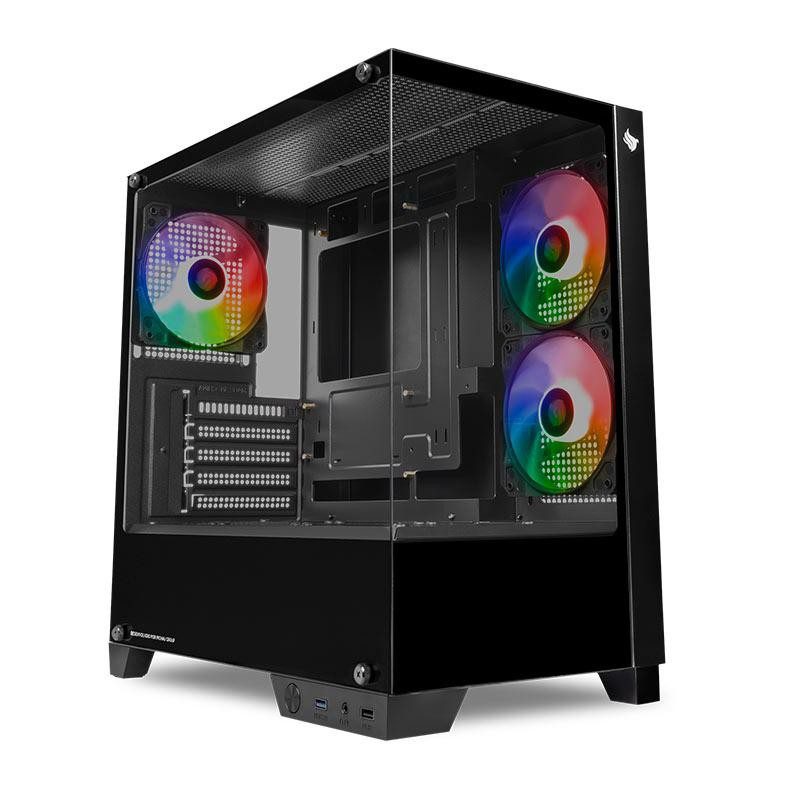 Gabinete Gamer Mini-Tower Vidro 3 Fans Preto 1 Gabinete Gamer Mini-Tower Vidro 3 Fans Preto