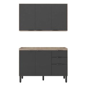 Cozinha Modulada Firenze Fi0009 Avena Grafito - Demóbile
