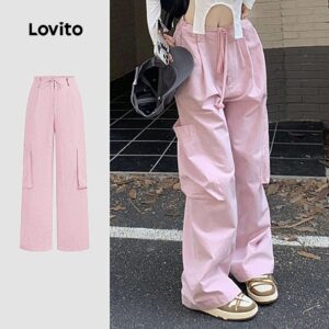 Calça Casual Feminina Bolso Cordão Rosa