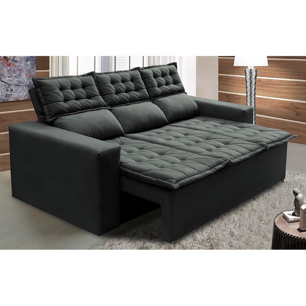 Sof? 3 Lugares Retr?til Cama inBox Slim Cinza 1 Sofá 3 Lugares Retrátil e Reclinável Cama inBox Slim 2,00m Velusoft Cinza
