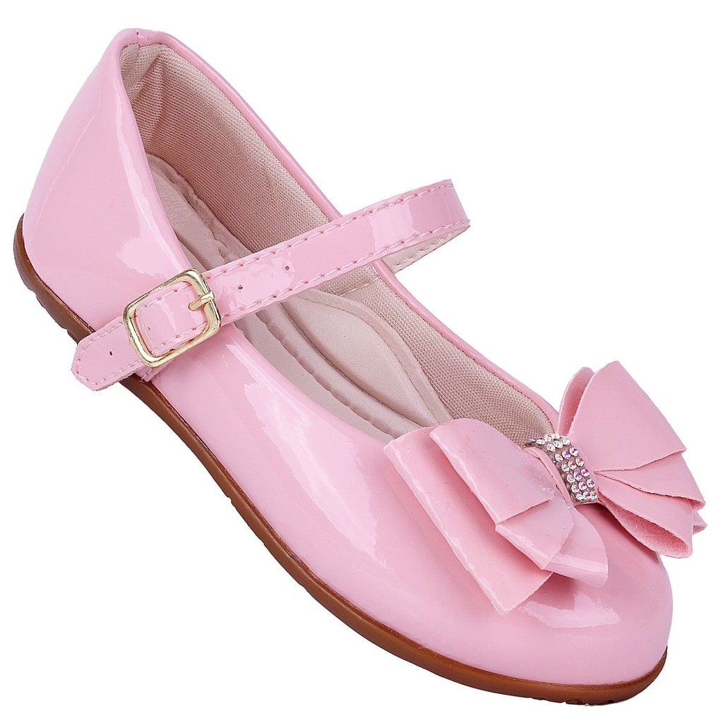 Sapatilha Infantil Feminina com La?o - Rosa Verniz 1 Sapatilha Infantil Feminina com Laço - Rosa Verniz