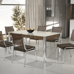 Conjunto Jantar Retangular 6 Cadeiras Cromado Marrom