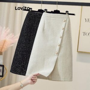 Saia Elegante Lisa com Botões