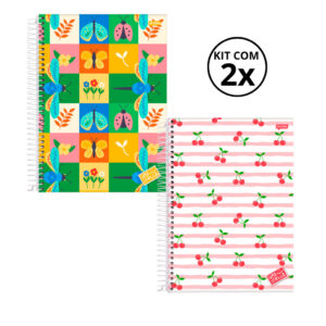 Kit 02 Cadernos Universitário 1 Matéria 80 Folhas Stella - Jandaia CAPA:Jardim/Cereja