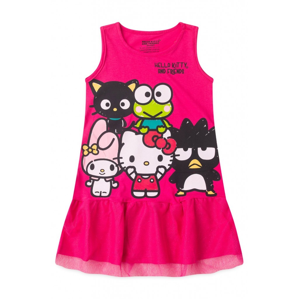 Vestido Feminino Infantil Brilho Da Amizade - Hello Kitty 1 Vestido Feminino Infantil Brilho Da Amizade - Hello Kitty