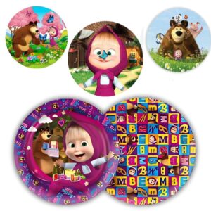 8 PRATO BOLO FESTA MASHA E O URSO DE PAPEL 18 CM REGINA