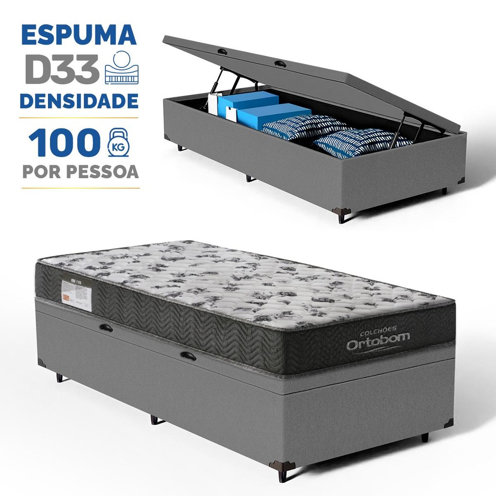 Cama Box Ba? Solteiro Ortobom 78cm 1 Cama Box Baú Solteiro Ortobom 78cm