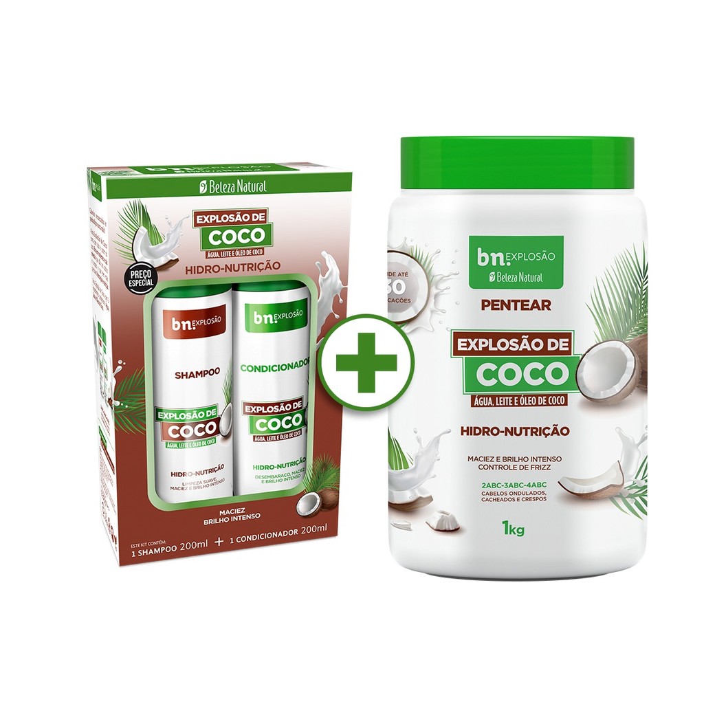 Kit Shampoo + Cond + Pentear Coco Hidratante 1 Kit Shampoo 200ml + Condicionador 200ml + Pentear Explosão de Coco 1Kg