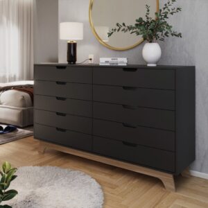 Cômoda Alice 10 Gavetas em 100% Mdf Preto/Louro Freijo