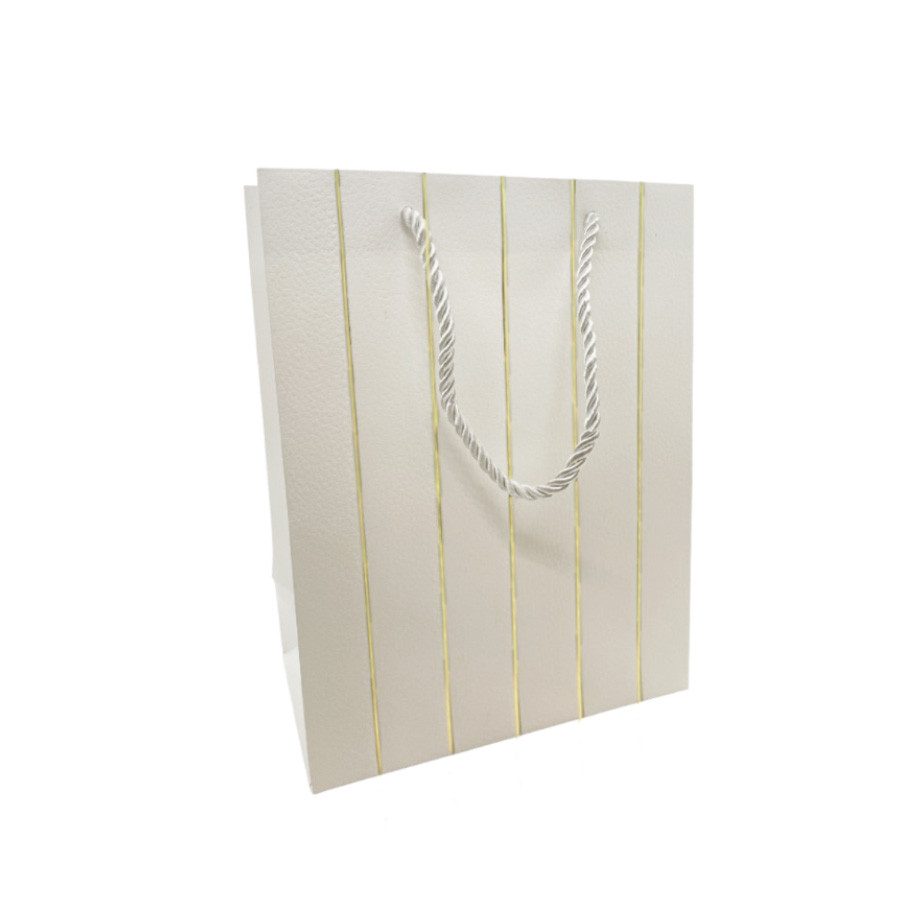 Sacola Presente Papel Listras Almofadada Rizzo 1 Sacola de Papel para Presente Listras Almofadadas - Branca - 23x18x10cm - 1 unidade - Rizzo