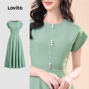 Vestido Elegante Verde Botões Primavera/Verão