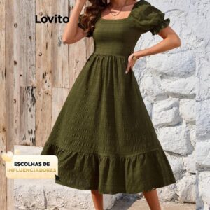 Vestido Boho Camas Bufantes Liso Feminino