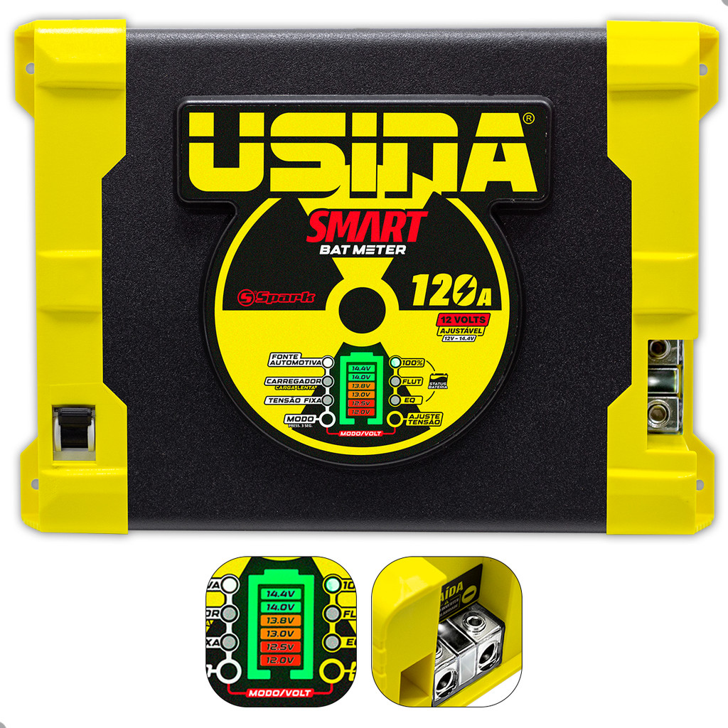 Fonte Usina 120A Smart Bat Meter Bivolt - Som Automotivo 1 Lançamento Fonte Usina 120A Bivolt: Smart Bat Meter, 12,5-14,4V, Ideal para Som Potente e Confiável!