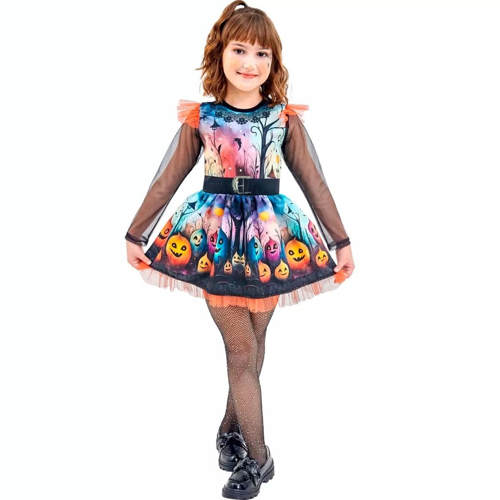 Fantasia Bruxa Halloween Infantil Abobora 1 Fantasia Bruxa Halloween Infantil Abobora
