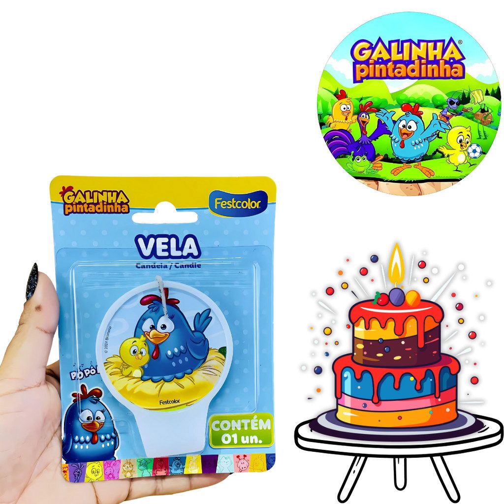 Vela Galinha Pintadinha Festcolor Aniversário 1 Vela Galinha Pintadinha Festcolor Aniversário