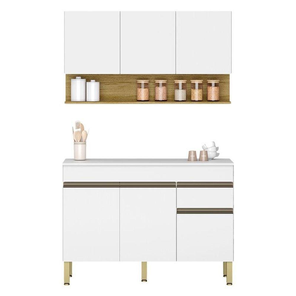 Cozinha Modulada Line Freij? 120cm - Kits Paran? 1 Cozinha Modulada Line Composição 2 Supremo Freijó - Kits Paraná