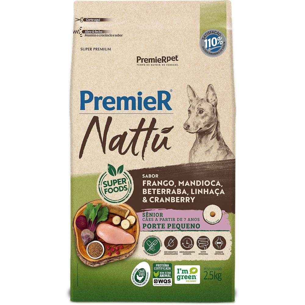 Ra??o Natt? Senior Frango Pequeno 2,5kg 1 Ração PremieR Nattú Frango/Mandioca Cães Sênior Porte Peq 2,5kg