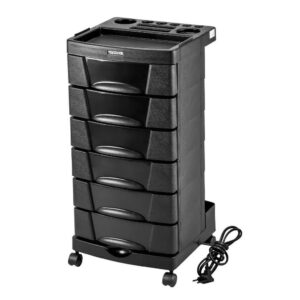 Carrinho Auxiliar Cabeleireiro Beauty Care Tomada Embutida 6 Gavetas e Suportes Preto Dompel