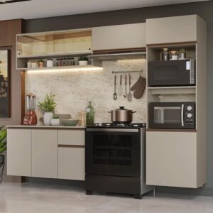 Armário Cozinha Completa 260cm Suspenso Crema