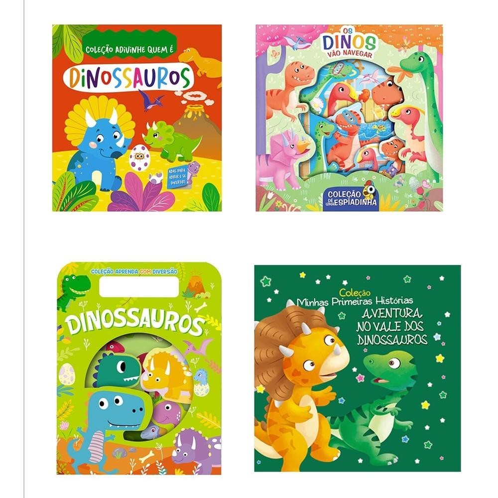 Cole??o Dinossauros Infantil - 4 Livrinhos 1 Coleção Infantil Dinossauros - Kit com 4 Livrinhos
