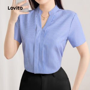 Blusa Casual Listrada Azul Feminina