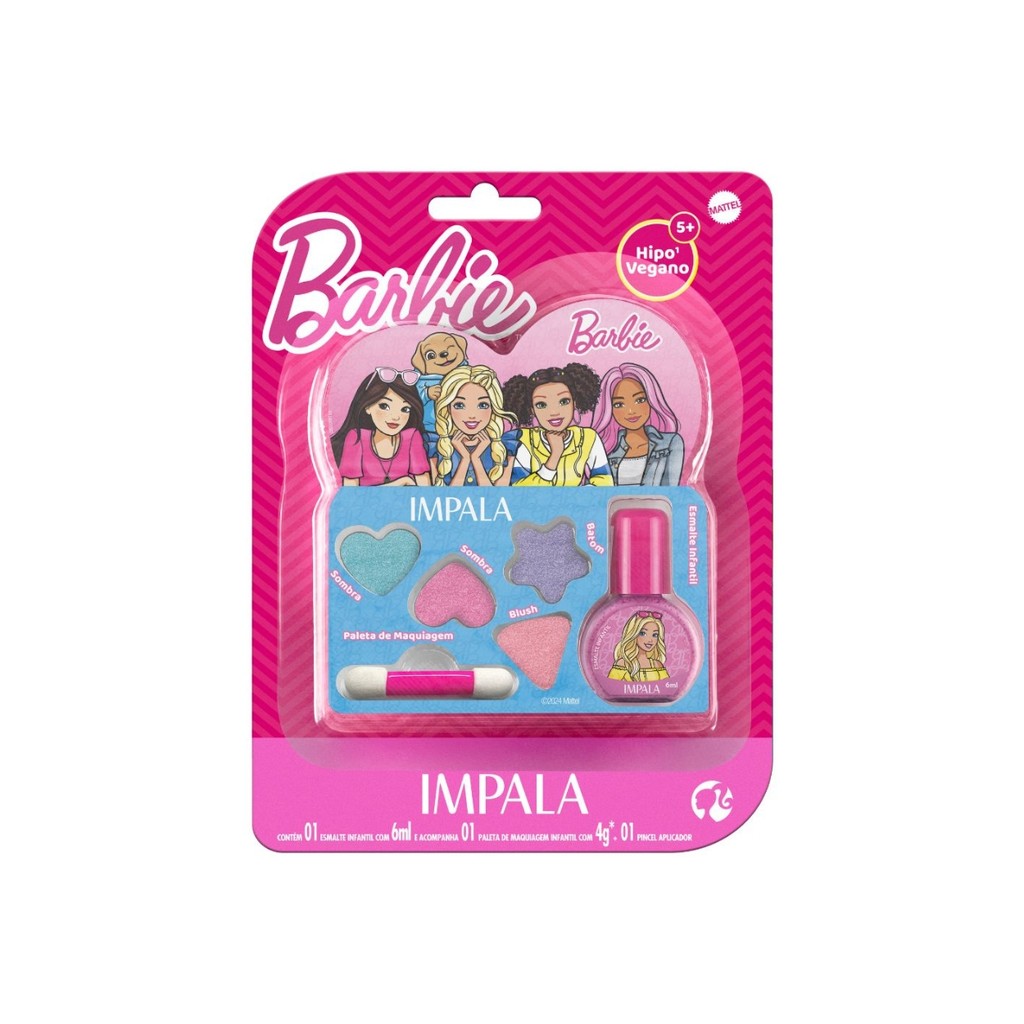 Kit Esmalte Barbie Impala Kids - Maquiagem Infantil 1 Kit Esmalte Paleta Maquiagem Kids Barbie Infantil Impala