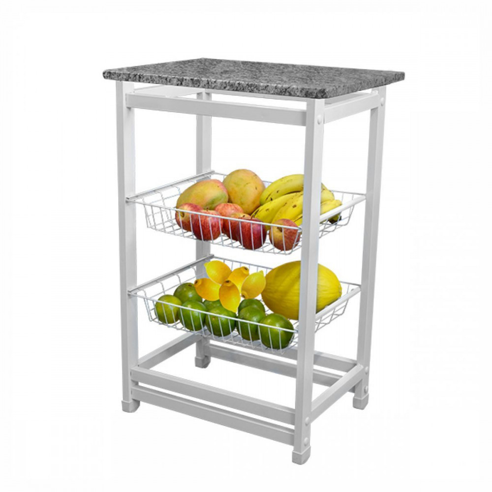 Fruteira Granito 2 Cestos Utilaço - Aço 1 Fruteira Com Tampo De Granito e 2 Cestos Branco Utilaço