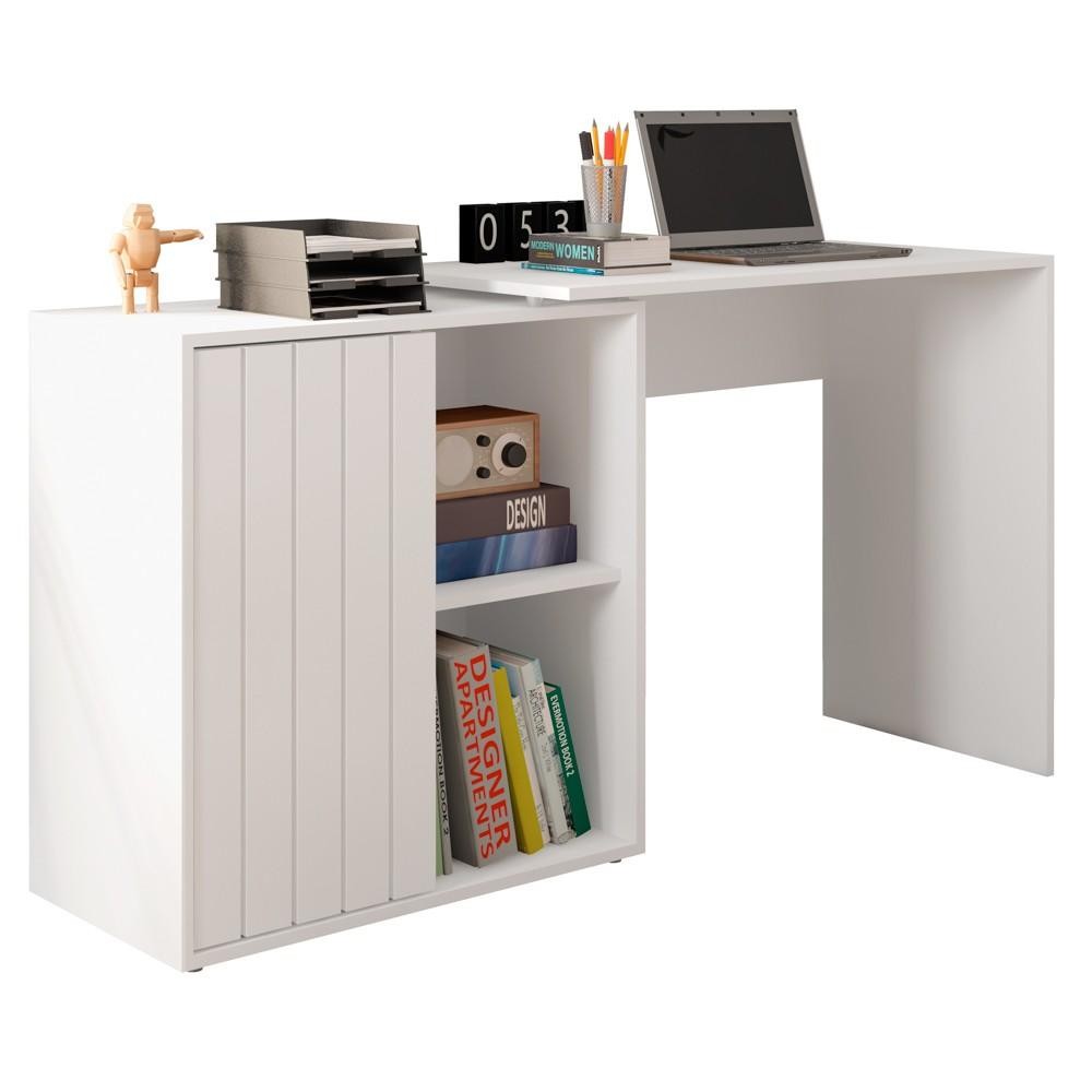 Mesa Home Office 1 Porta Branco Fosco - Caemmun 1 Mesa para Escritório Home Office 1 Porta Ripada Tech Branco Fosco - Caemmun