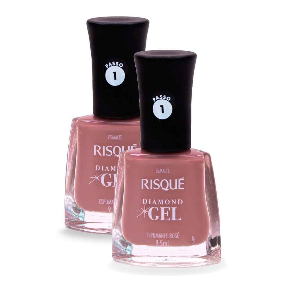 Esmalte Risqu? Diamond Gel Espumante Ros? 1 Esmalte Risqué Diamond Gel Cor Espumante Rosé 9,5ml | Kit com duas unidades