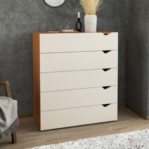 Cômoda Porto 5 Gavetas Creme/Freijó