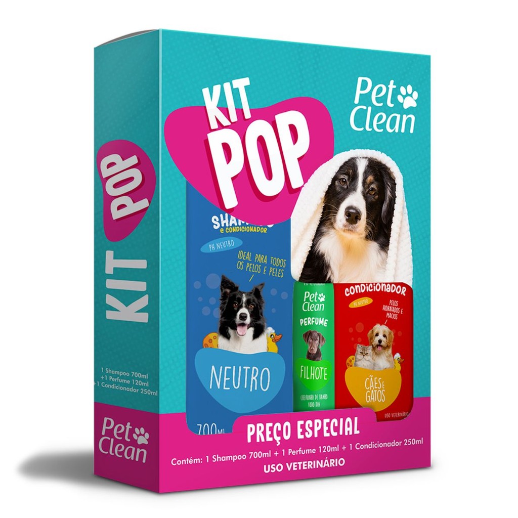 Kit Banho Pet Clean - Shampoo, Condicionador e Perfume 1 Kit Pop Banho Pet Clean - Shampoo Condicionador e Perfume
