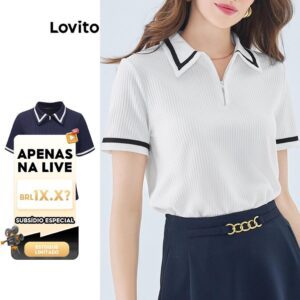 Camiseta Elegante Feminina Manga Curta Contraste