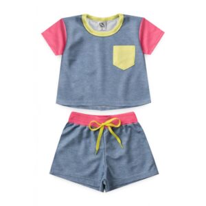 Conjunto Infantil Jeans Rosa e Verde Verão