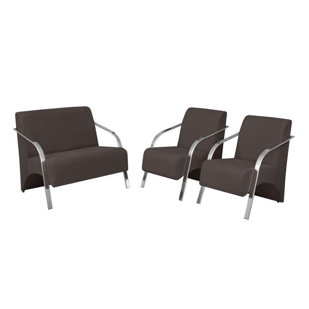 Conjunto Poltronas V?nus Suede Marrom - 3 Pe?as 1 Conjunto Poltronas Vênus Braço Alumínio Suede Marrom