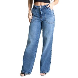 Calça Jeans Wide Leg Alta Cintura Feminina