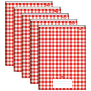 Caderno Brochura Universitário Capa Dura 96 Folhas Stiff Vermelho Xadrez - Pacote com 5 Unidades