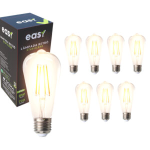 Kit 8 Lâmpadas de Led ST64 Retro Vintage Clear 8w 2400k E27 Bivolt Easy Luz Quente
