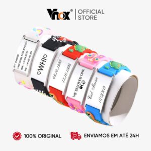 Pulseira Infantil Personalizada Nome Silicone Vnox