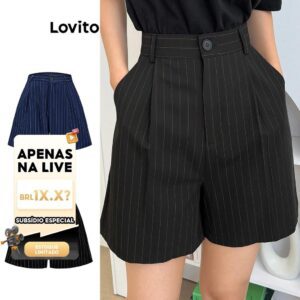 Shorts Listrados Elegantes Femininos Lovito