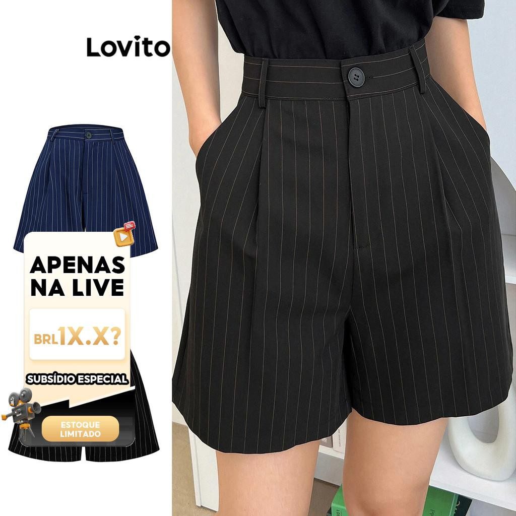 Shorts Listrados Elegantes Femininos Lovito 1 Shorts Listrados Elegantes Femininos Lovito