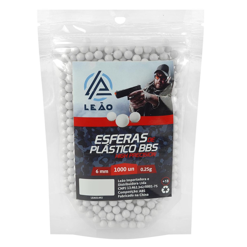 Esferas BBs Airsoft Leão 6mm 1000un 1 Esferas BBs Airsoft 6mm Leão 0.25gr - 1000un