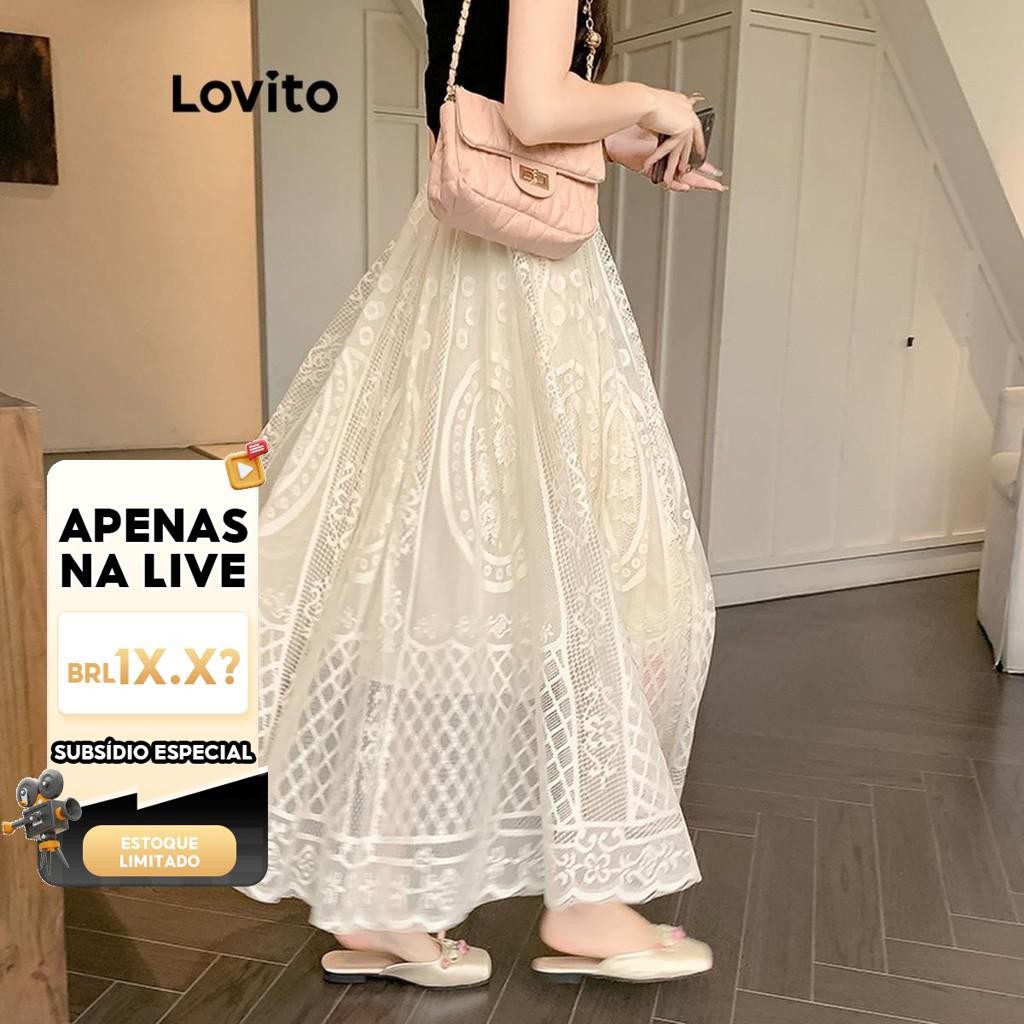 Saia Geom?trica Renda LNA - Casual Feminina 1 Saia Geométrica Renda LNA - Casual Feminina