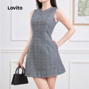 Vestido Elegante Xadrez Feminino Poliéster